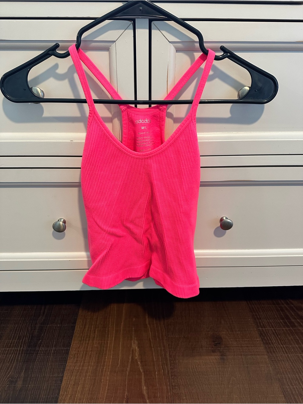 Neon Pink Ribbed Crop Cami with Double Straps